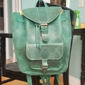 Gorgeous green Italian leather backpack